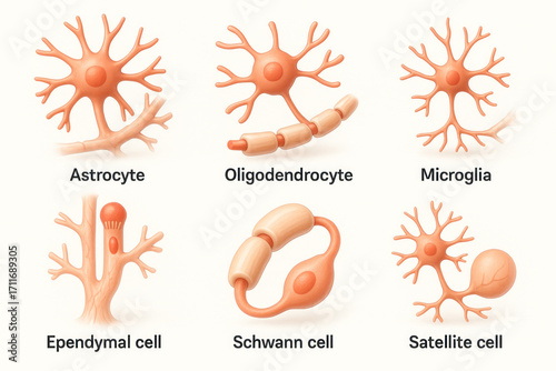 Brain Cell Types Illustration