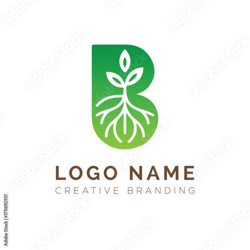 Botanical Logo with Letter B and Roots for Creative Branding