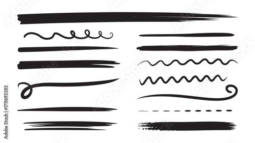 Hand-drawn black ink dividers lines and underlines perfect for adding design elements to any project offering versatility and creativity