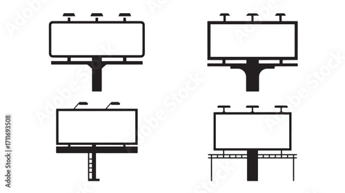Four blank billboard icons perfect for advertising and marketing projects representing modern communication and urban spaces