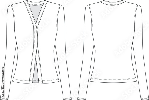 v neck long sleeve knitted low cut cutout hem fit elastic blouse top sweater knitwear template technical drawing flat sketch cad mockup fashion woman design style model 
