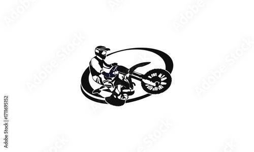 Dynamic black and white illustration of a fearless motocross rider caught mid-jump, embodying the exhilarating spirit of extreme off-road racing and high-octane adventure sports