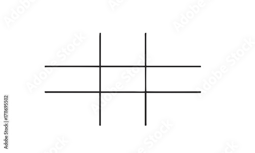 Simple grid design of a tic-tac-toe game board with intersecting lines, symbolizing strategy and decision-making