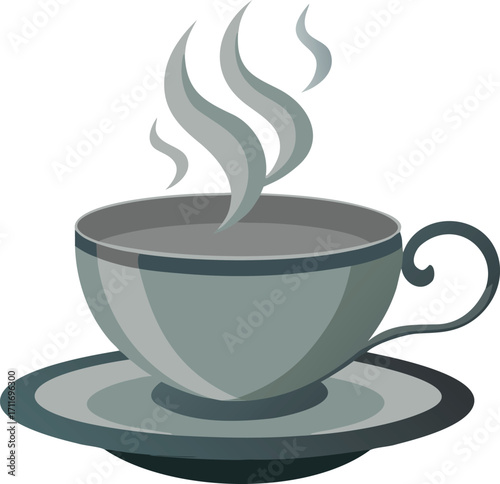 Elegant Grey Teacup and Saucer Set