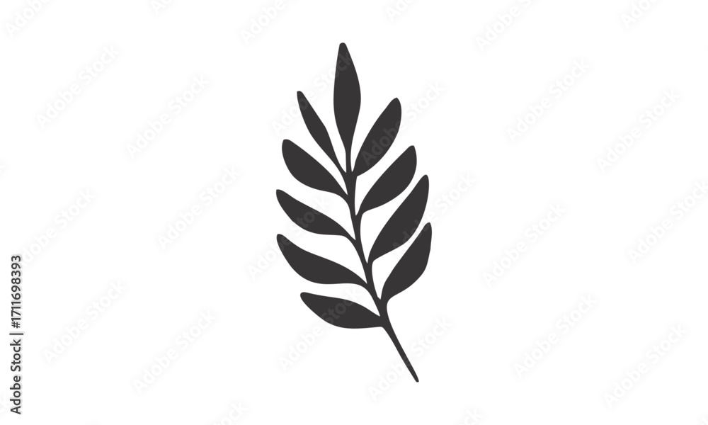 Fototapeta premium A minimalist black hand-drawn illustration of a botanical leaf sprig on a white background.