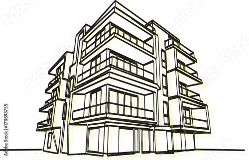 Vector art of modern apartment building sketch