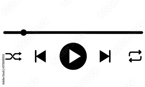 Minimalist digital media player control bar with essential playback icons like play, skip, and shuffle for a clean user interface design