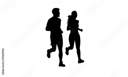 Silhouette of a man and woman running, representing fitness, exercise, and active lifestyle