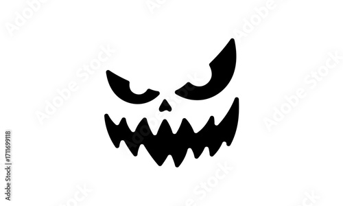 Intense and fearsome black silhouette of a menacing creature's face with sharp, uneven teeth and angry, slanted eyes, designed to evoke a sense of spooky horror and playful fright for holiday themes