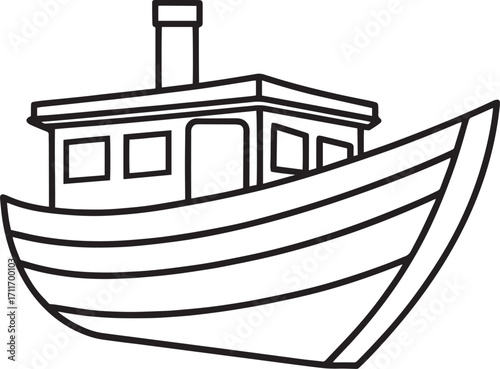 Simple outline drawing of a fishing boat