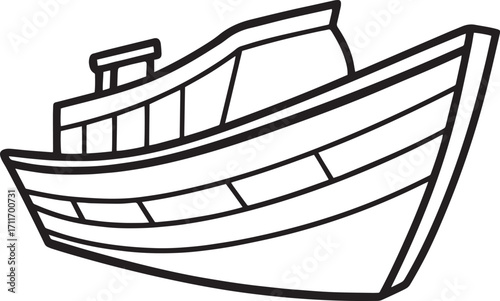Simple outline drawing of a fishing boat