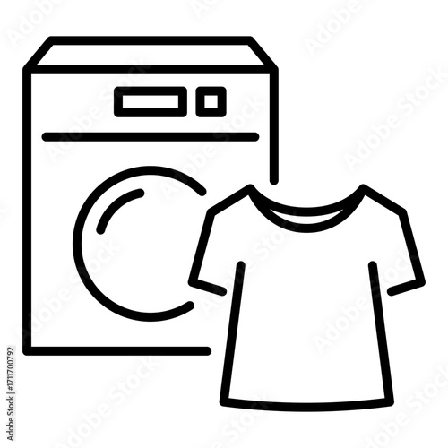 Washing machine icon with shirt. Represents doing laundry, washing clothes, or household chores.
