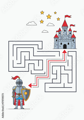 Help the brave knight find the path through the maze to reach the castle.