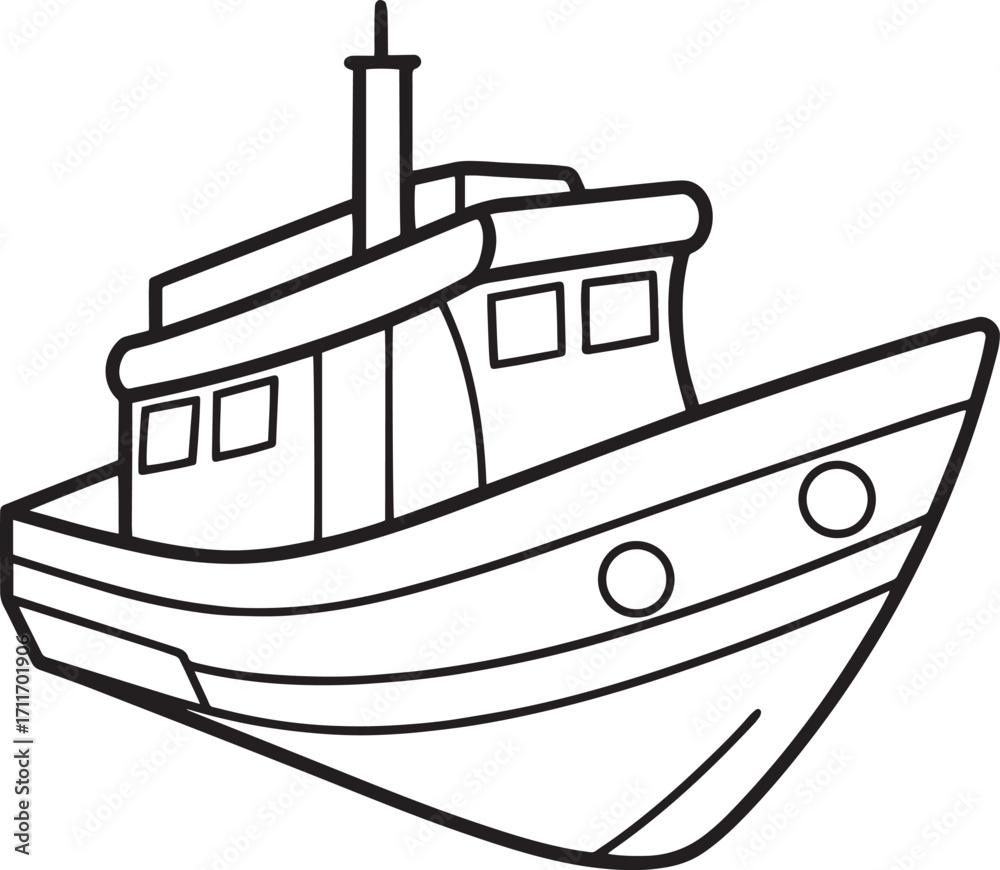 Obraz premium Simple outline drawing of a fishing boat