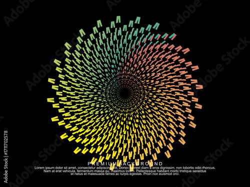Music poster design background. Electro Sound Cover Template with dynamic abstract gradient circular geometric line shapes for t-shirt screen printing, technology, digital, party, festival and club.	