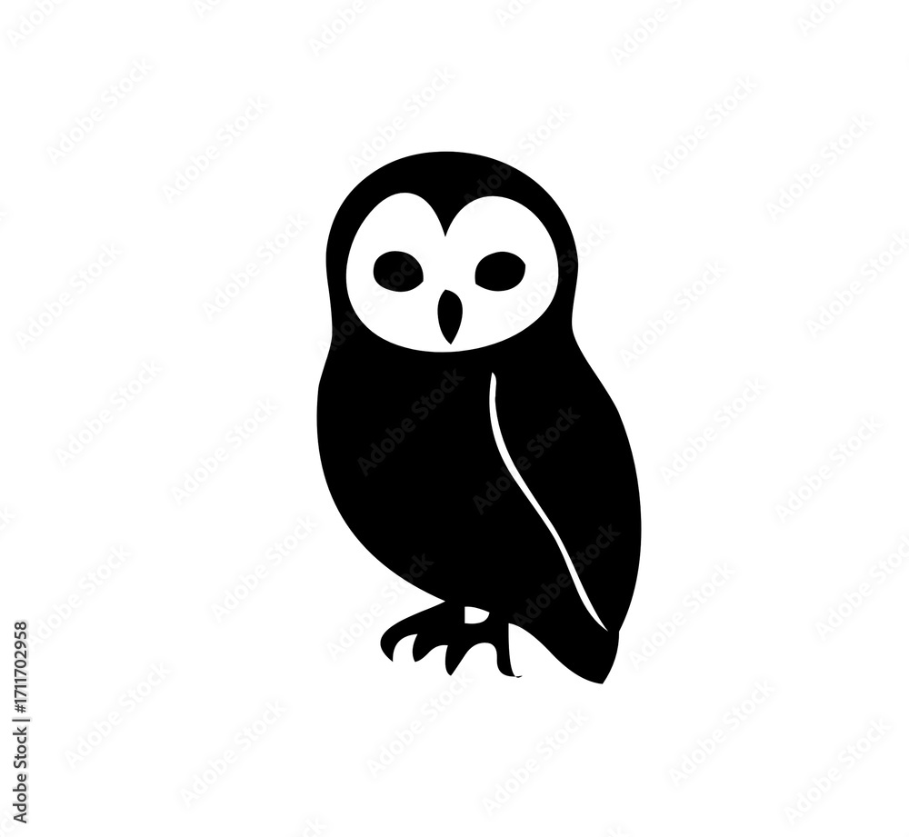 Obraz premium Minimalist black and white owl illustration standing alert design element on transparent background