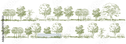 front View Vector Icons of Trees and Plants for Floor Plan and Architectural Design Projects	