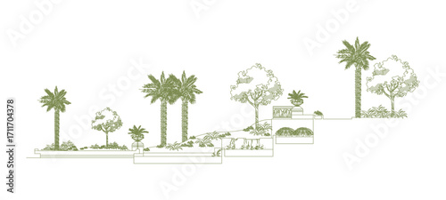 front View Vector Icons of Trees and Plants for Floor Plan and Architectural Design Projects	