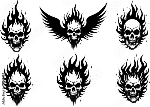 Flaming Skull Tattoo Design graphics Bundle