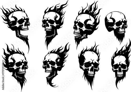 Flaming Skull Tattoo Design graphics Bundle