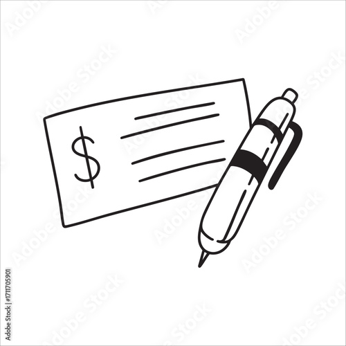 hand drawn doodle illustration of a bank check