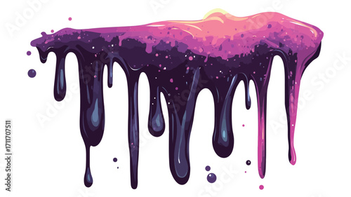 An image depicting an abstract texture of dripping paint. The paint is predominantly shades of purple and pink, with darker purples and near-blacks at the bottom. 