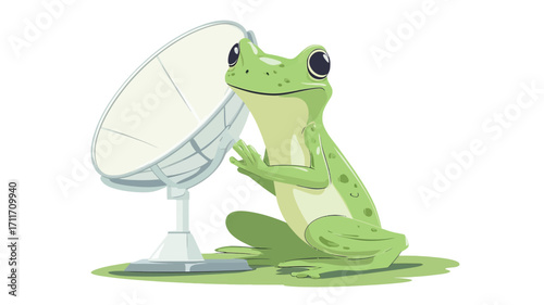 A digital illustration of a cartoon green frog sitting next to an empty martini glass on a white background. The frog is depicted in a playful, cartoonish style with large eyes.  