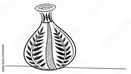 Decorative vase with floral and geometric designs, featuring elegant line art and a classic shape for home decor projects