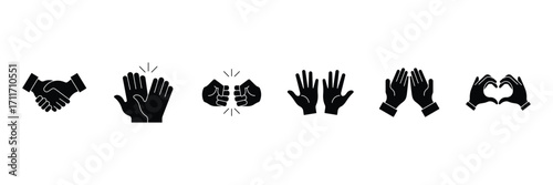 Hand emojis. Different hand emojis, gestures, stickers, emoticons symbols collection. Collection of various black hand emojis. vector illustration.