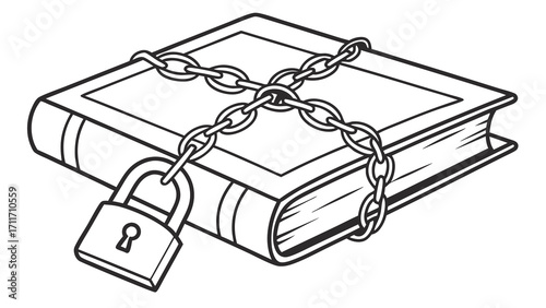Illustration of a chained and locked book symbolizing restricted access to knowledge and information security