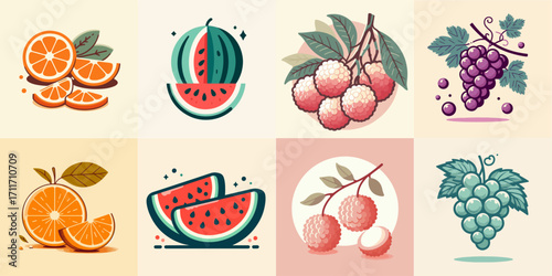 vector illustration of fresh and vitamin-rich fruit set