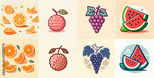 vector illustration of fresh and vitamin-rich fruit set