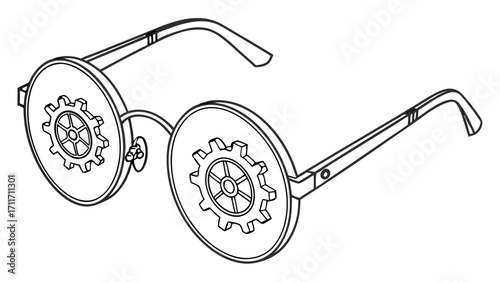 Steampunk spectacles illustration featuring intricate gear lens designs and vintage eyewear aesthetics for creative projects