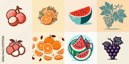 vector illustration of fresh and vitamin-rich fruit set