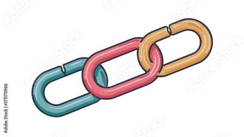An illustration depicting three interconnected chain links.  The links are rendered in a stylized, cartoonish manner. Two links are connected, while a third appears slightly separated, suggesting a