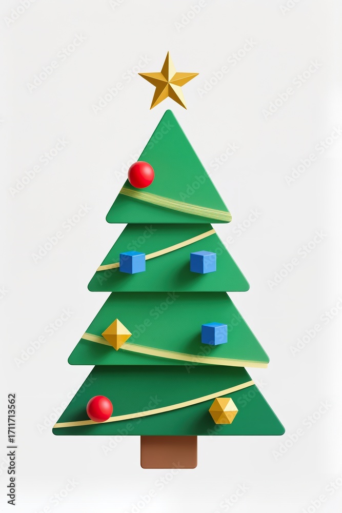 Fototapeta premium A Flat design Christmas tree with geometric ornaments, trendy vector, white background