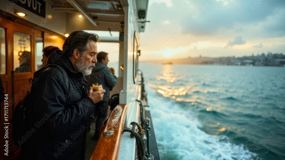 Obraz premium Character images enjoying the scenery on the ship