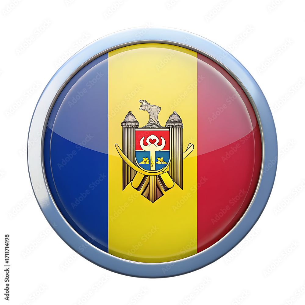 Obraz premium Illustration of the flag of moldova in a shiny circle isolated on transparent background