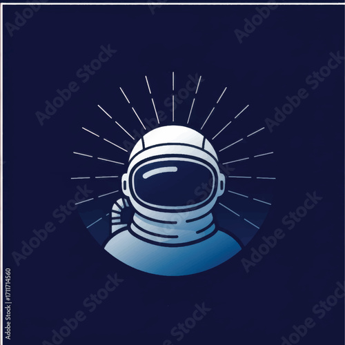 Minimalist Astronaut Helmet Illustration with Radiating Lines.