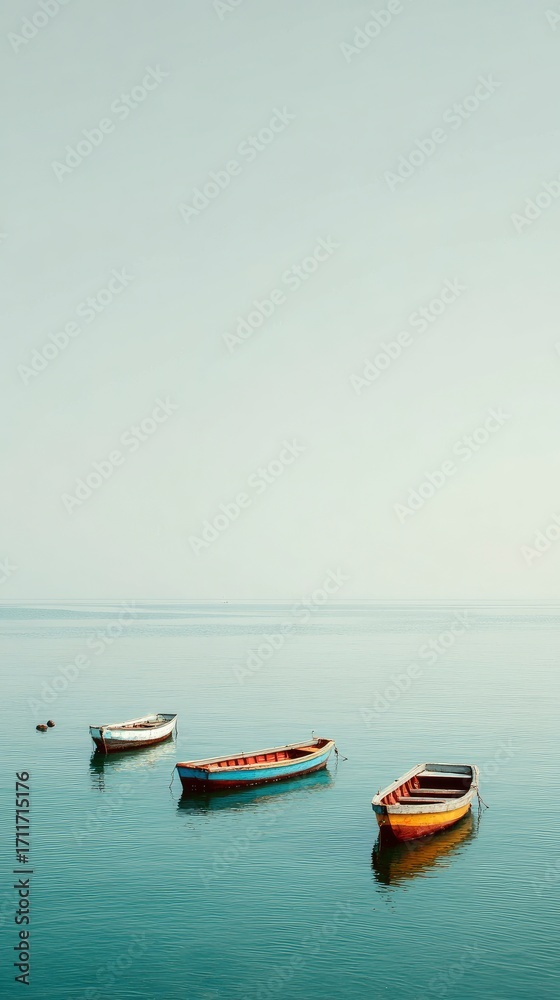 Naklejka premium Tranquil Scene with Colorful Boats