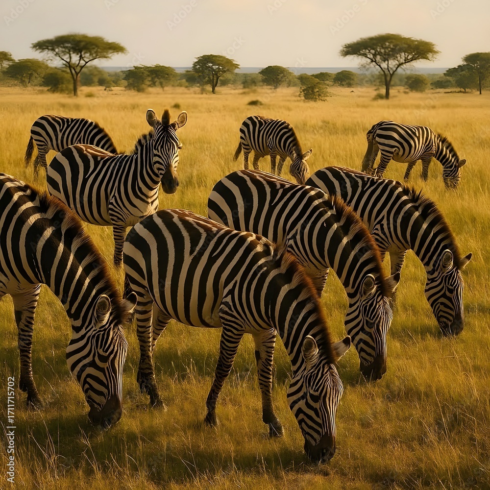 Naklejka premium Zebra – Herd Grazing