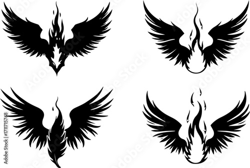 Tribal Wings SVG Bundle | Angel Wing Tattoo Design | Vector Cut File Set