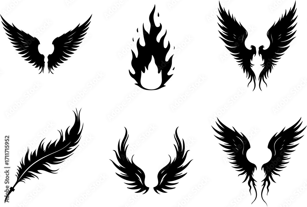 Fototapeta premium Tribal Wings SVG Bundle | Angel Wing Tattoo Design | Vector Cut File Set