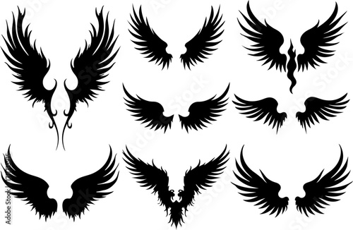 Tribal Wings SVG Bundle | Angel Wing Tattoo Design | Vector Cut File Set