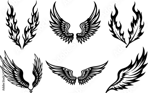 Tribal Wings SVG Bundle | Angel Wing Tattoo Design | Vector Cut File Set