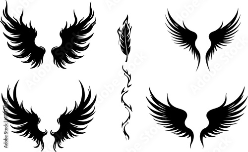 Tribal Wings SVG Bundle | Angel Wing Tattoo Design | Vector Cut File Set