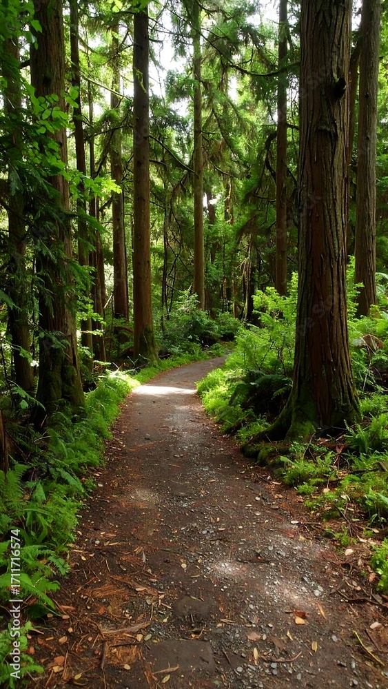 Fototapeta premium Serene forest path winding through lush greenery