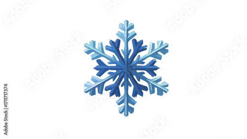 A digital illustration of a stylized snowflake. The snowflake is rendered in shades of blue, ranging from a darker blue in the center to a lighter blue at the edges, creating a gradient effect