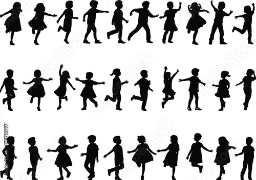 Children silhouette, kids running, jumping, playing, active kids, happy childhood, outdoor activity, playful kids, fun moments, childhood joy, 
