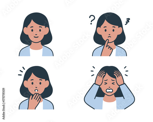 Simple vector illustration set of four troubled young women